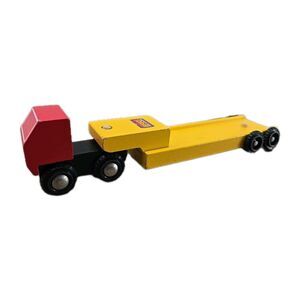 Vintage BRIO Wooden Railway Red Cab Yellow Low Bed Flatbed Truck Trailer Sweden